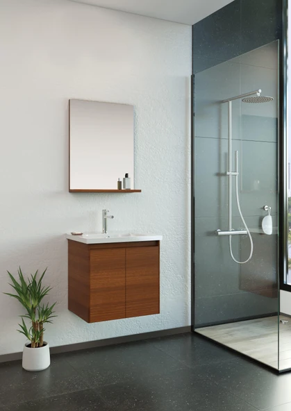 Orka Düden 65 cm MDF Kapaklı Kızıl Ceviz Banyo Dolabı Takımı