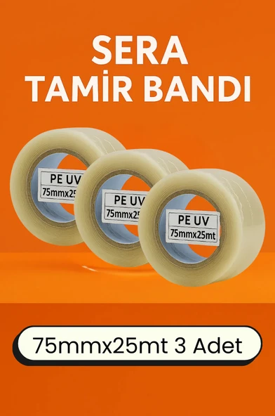 Sera Tamir Bantı 75mm x 25mt 3 Adet Şeffaf  Su Geçirmez & UV Güneş Işıklarına Dayanıklı
