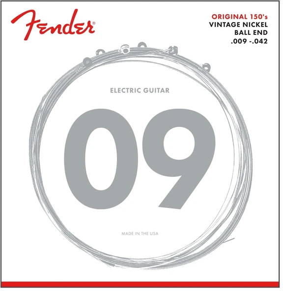 FENDER ORİGİNAL 150 GUİTAR STRİNGS PURE NİCKEL WOUND BALL END 150L GAUGES .009-.042 STRİNG SETS - (Elektro Gitar Teli)