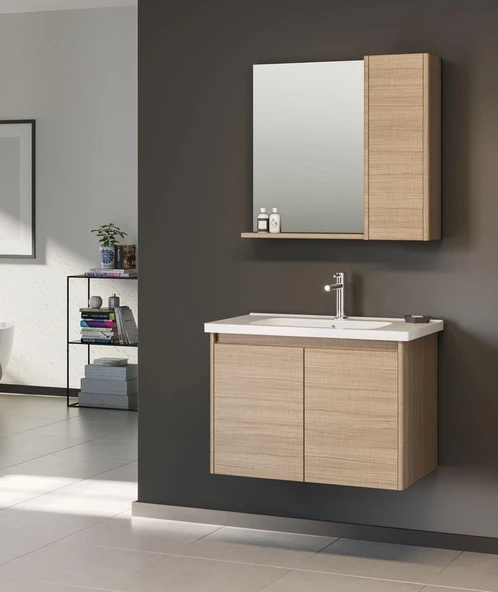 Orka Düden 80 cm MDF Kapaklı Meşe Banyo Dolabı Takımı