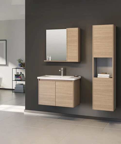Orka Düden 80 cm MDF Kapaklı Meşe Banyo Dolabı Takımı ve Boy Dolabı