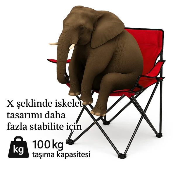 2 Adet Katlanır Kamp Sandalyesi - Piknik Plaj Sandalyesi - (DY.001) - Kırmızı - Taşıma Çantalı - 4