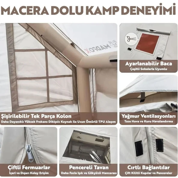 Şişme Çadır - Baca Çıkışlı - Madfox - Bigless Glamping Cotton Inflatable - 7