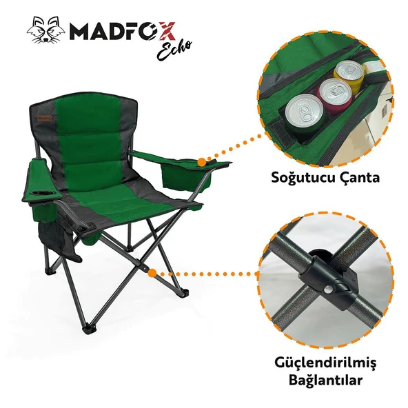 Katlanır Kamp Piknik Sandalyesi - Madfox Echo - Bardaklıklı - Yeşil - 547288 - Taşıma Çantalı - Resim 5