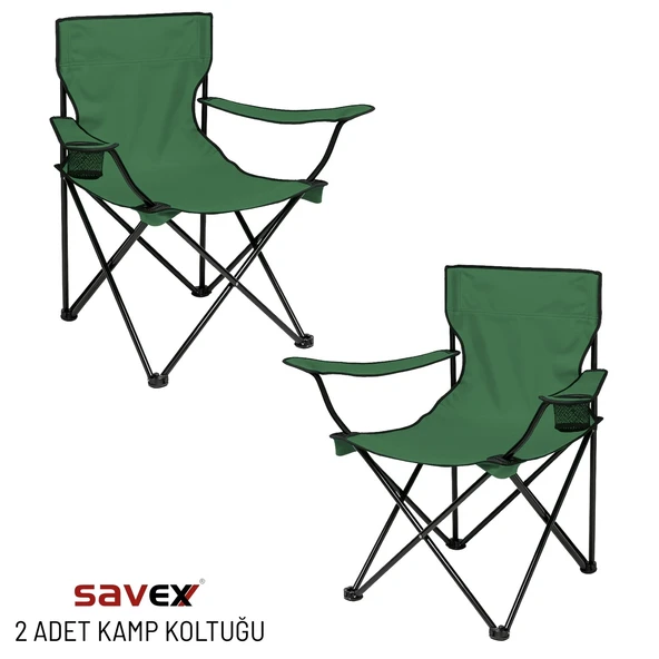 2 Adet Katlanır Kamp Sandalyesi - Piknik Plaj Sandalyesi - (DY.001) - Haki - Taşıma Çantalı