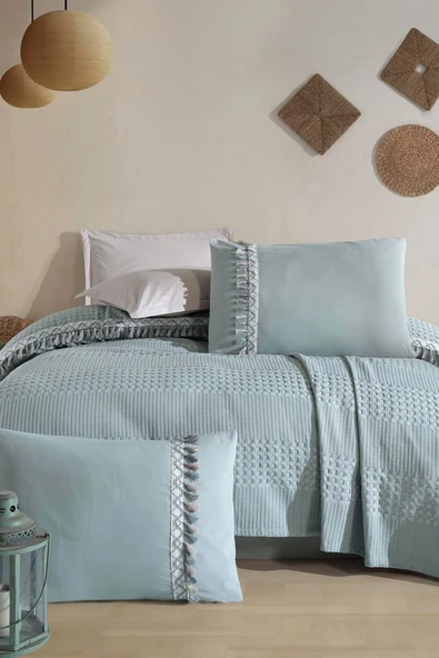 Clasy Butik Tek Kişilik Püsküllü Pike Takımı Bohamline - Resim 5