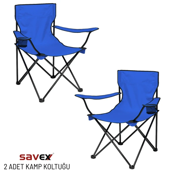 2 Adet Katlanır Kamp Sandalyesi - Piknik Plaj Sandalyesi - (DY.001) - Mavi - Taşıma Çantalı