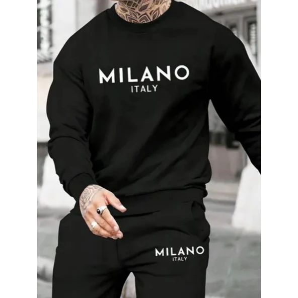 Erkek Uzun Kollu Baskı Detaylı Iki Iplik Takım