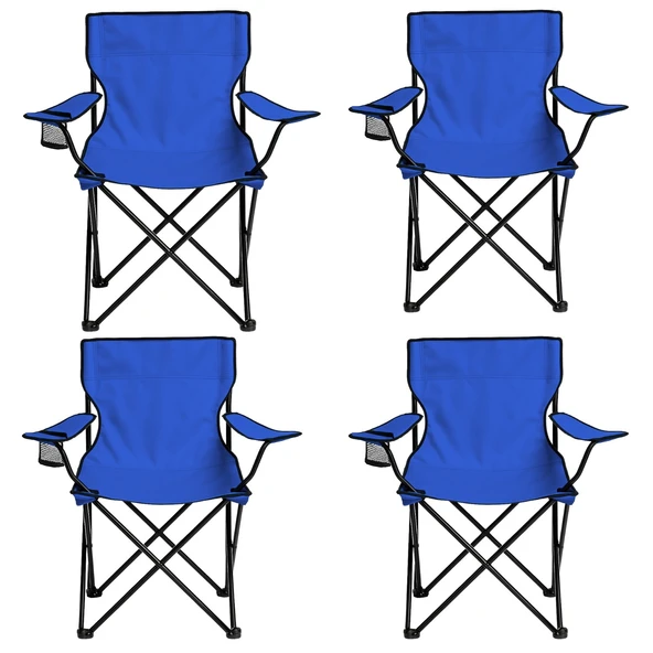 4 Adet Katlanır Kamp Sandalyesi - Piknik Plaj Sandalyesi - (DY.001) - Mavi - Taşıma Çantalı - Resim 2