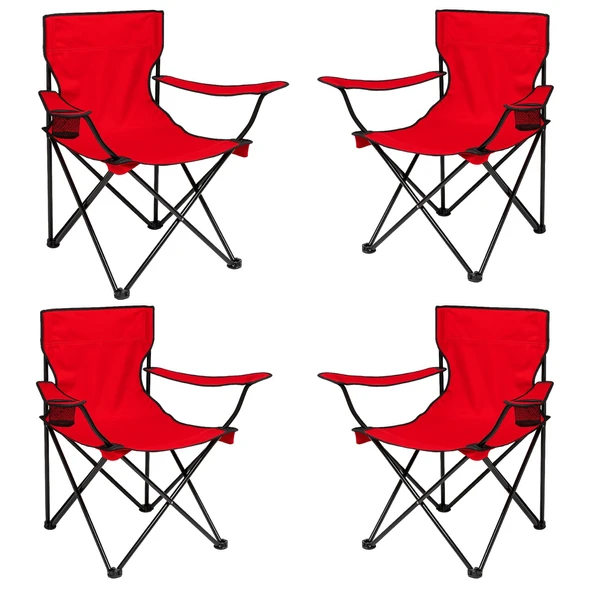 4 Adet Katlanır Kamp Sandalyesi - Piknik Plaj Sandalyesi - (DY.001) - Kırmızı - Taşıma Çantalı ürün görseli