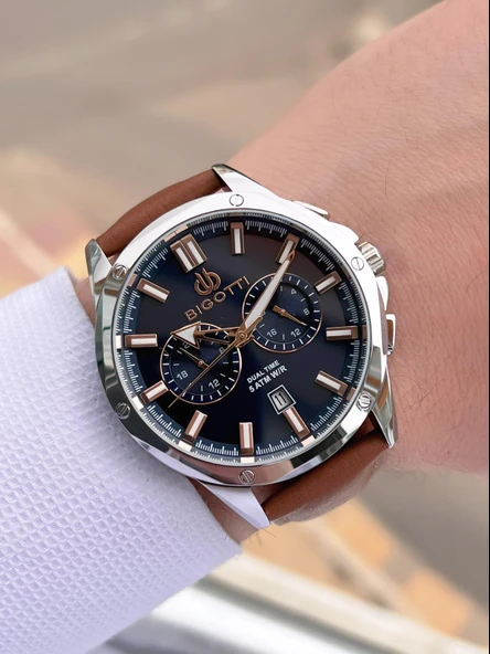 Bigotti Deri Kordon Takvimli Kadran 5 Atm Suya Dayanıklı 2 Yıl Garantili Erkek Kol Saati TBG10521.3 - Resim 3