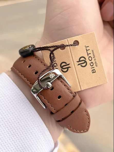 Bigotti Deri Kordon Takvimli Kadran 5 Atm Suya Dayanıklı 2 Yıl Garantili Erkek Kol Saati TBG10521.3 - Resim 4