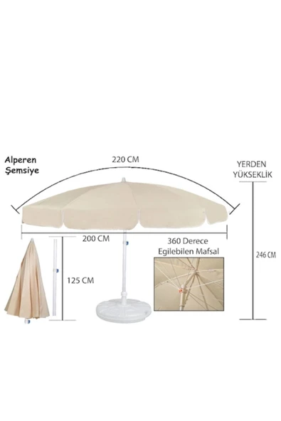 Alperen Şemsiye Plaj Şemsiyesi Bahçe Balkon Teras Masa Şezlong Şemsiyeleri - 3