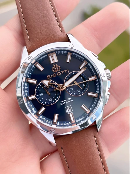 Bigotti Deri Kordon Takvimli Kadran 5 Atm Suya Dayanıklı 2 Yıl Garantili Erkek Kol Saati TBG10521.3 - Resim 2