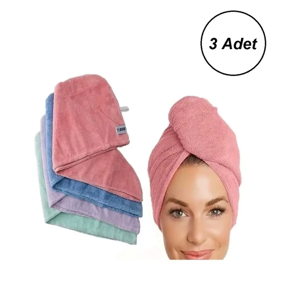 3 Adet Gold Kulcu Pamuk Dokuma Havlu Saç Bonesi