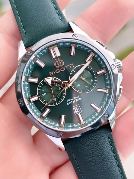 Bigotti Deri Kordon Takvimli Kadran 5 Atm Suya Dayanıklı 2 Yıl Garantili Erkek Kol Saati TBG10521.4 - Resim 2