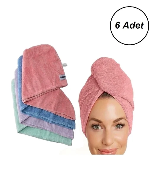 6 Adet Gold Kulcu Pamuk Dokuma Havlu Saç Bonesi