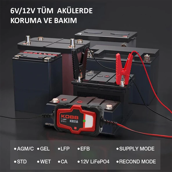 KOBB KBS1A 6V/12V 30Ah Akıllı Akü Şarj ve Akü Bakım / Desülfatör - 6