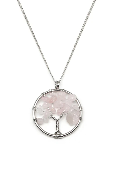 Pembe Kuvars Doğal Taş Tel Sarmalı Hayat Ağacı Kolye ürün görseli 1