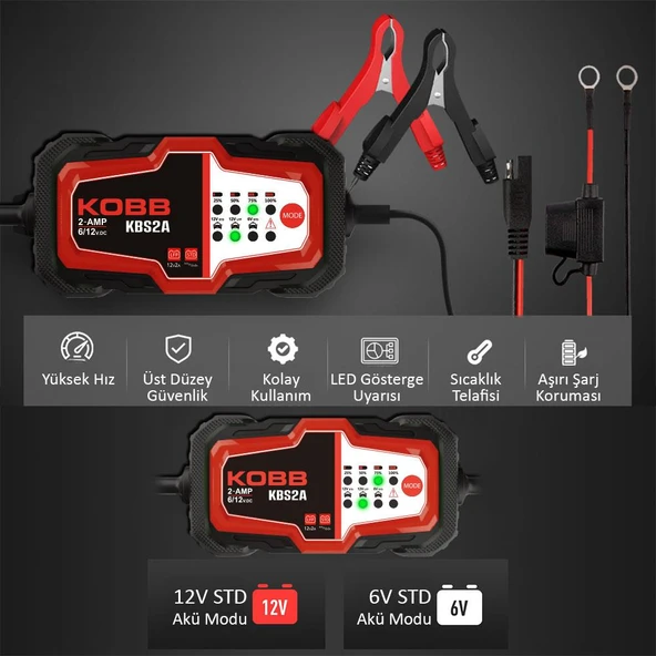 KOBB KBS2A 6V/12V 60Ah Akıllı Akü Şarj ve Akü Bakım / Desülfatör - Resim 11