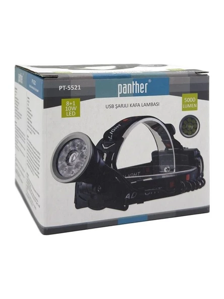 PANTHER PT-5521 USB ŞARJLI KAFA LAMBASI 3X18650 PİLLİ
