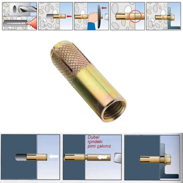 Çakma Çelik Dübel İç Dişli Raf İskele Montaj Bağlantı Monte Zemin Tavan Beton Asma Aparat M14 mm - Resim 5