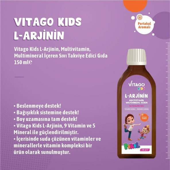Vitago Kids - PIRIL, L-Arjinin, Multivitamin, Multimineral İçeren Şurup - 4