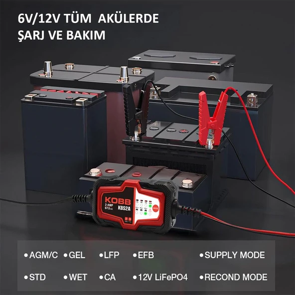 KOBB KBS2A 6V/12V 60Ah Akıllı Akü Şarj ve Akü Bakım / Desülfatör - Resim 6