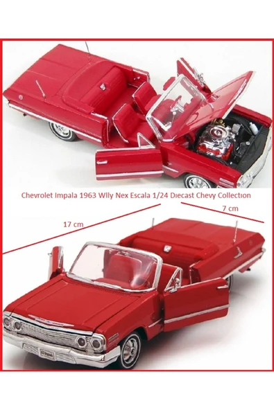 Chevrolet impala 1963 Klasik Model Araba 1:24 Diecast Koleksiyon 17x7cm Kapı Kaput Açılır