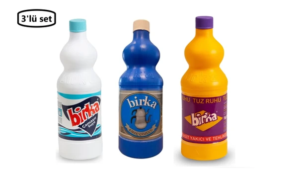 Birka Çamaşır Suyu 1 Kg+Birka Kireç Çözücü 1 Kg+Birka Tuz Ruhu 1 Kg-(3'lü Lavabo-Tuvalet Temizlik Seti)