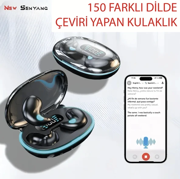 Newsenyang 150 Farklı Dilde Çeviri Yapan Yapay Zeka Destekli Kulaklık (MAVİ)