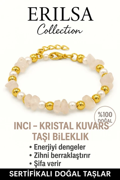 Sertifikalı İnci ve Kristal Kuvars Taşı Bileklik – Enerji Dengeleyici Şifa ürün görseli