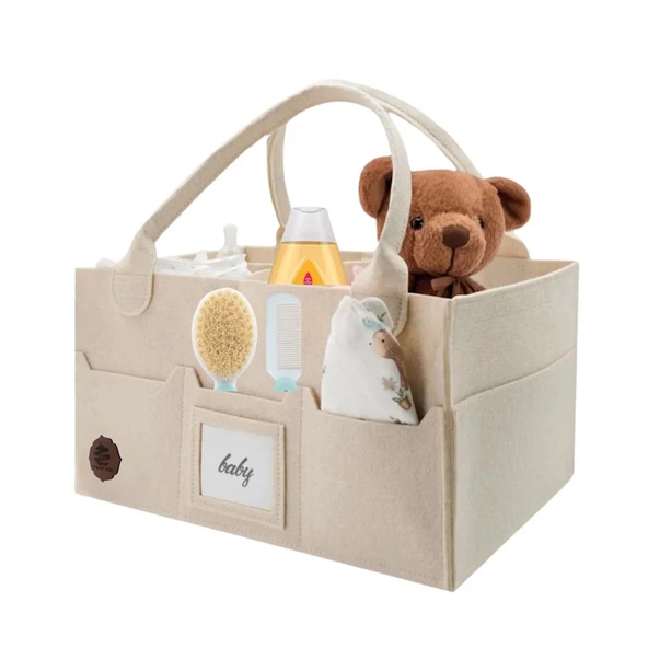 S_MART EGE Keçe Anne Bebek Bakım Çantası, Kapaklı, 3 Bölmeli, Fermuar Cepli Çok Amaçlı Alt Açma Organizer Çanta - 3