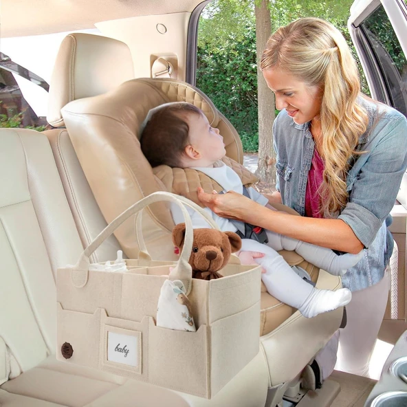 S_MART EGE Keçe Anne Bebek Bakım Çantası, Kapaklı, 3 Bölmeli, Fermuar Cepli Çok Amaçlı Alt Açma Organizer Çanta - 4