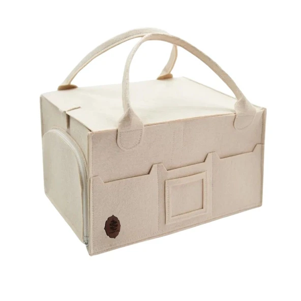 S_MART EGE Keçe Anne Bebek Bakım Çantası, Kapaklı, 3 Bölmeli, Fermuar Cepli Çok Amaçlı Alt Açma Organizer Çanta