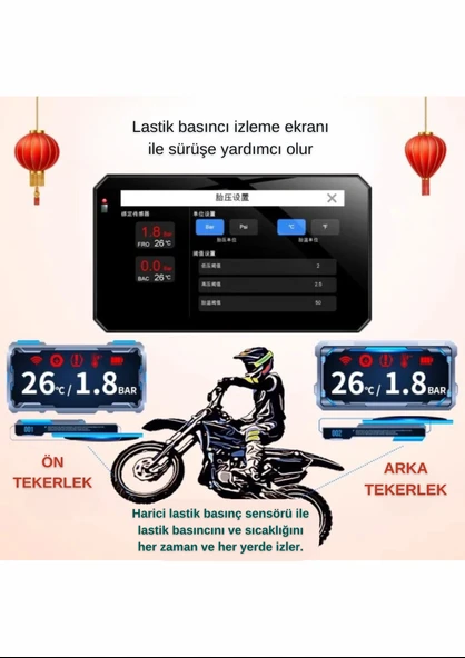 6.25'' 2K Dokunmatik Ekranlı Su Geçirmez Motosiklet CarPlay GPS - 2 Kameralı, Lastik Basınç Sensörlü - 2