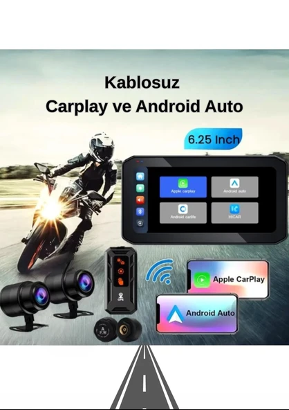 6.25'' 2K Dokunmatik Ekranlı Su Geçirmez Motosiklet CarPlay GPS - 2 Kameralı, Lastik Basınç Sensörlü - 5