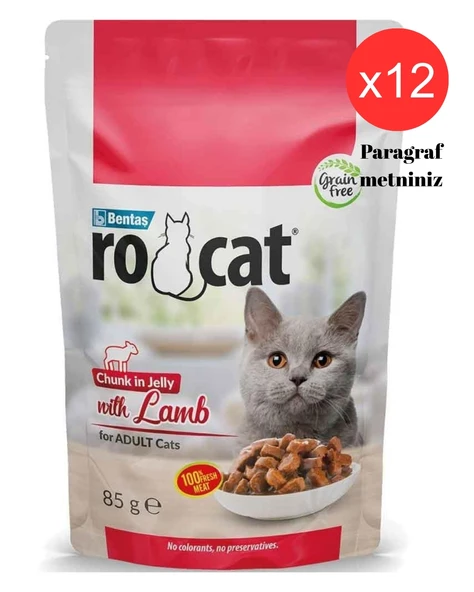 Ro Cat Yetişkin Kedi Kuzu Etli  Yaş Maması 85 Gr x 12 Adet