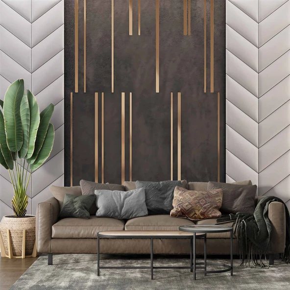 3D Gri ve Kahverengi Panel Duvar Kağıdı Baskı