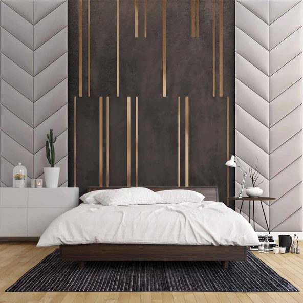 3D Gri ve Kahverengi Panel Duvar Kağıdı Baskı - Resim 2