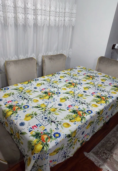 2 Adet Limon Portakal Desenli 3D Dikdörtgen Masa Örtüsü (160x200)