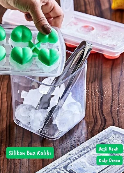 Buz Kalıbı Silikon Buzluk 12 Bölmeli Kalp Desenli Buz küpü BPA Free - 2