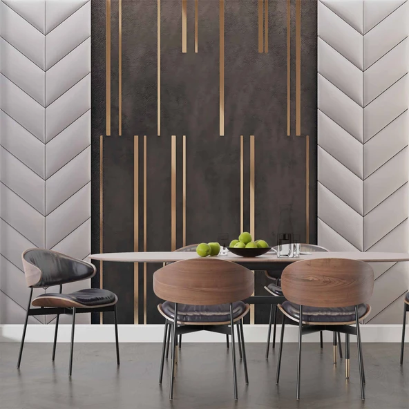 3D Gri ve Kahverengi Panel Duvar Kağıdı Baskı - Resim 5