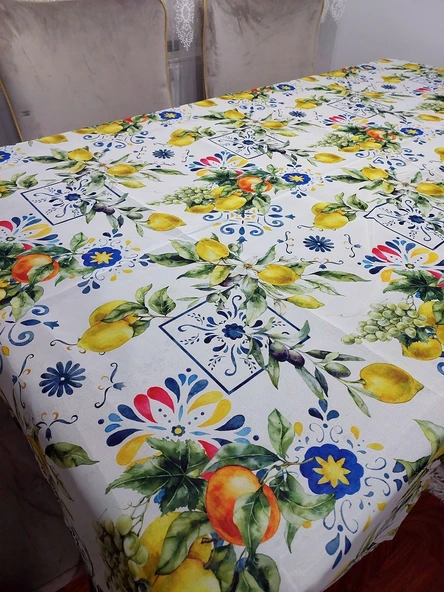 2 Adet Limon Portakal Desenli 3D Dikdörtgen Masa Örtüsü (160x200) - 2