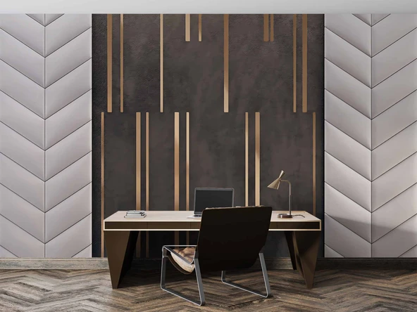 3D Gri ve Kahverengi Panel Duvar Kağıdı Baskı - Resim 4