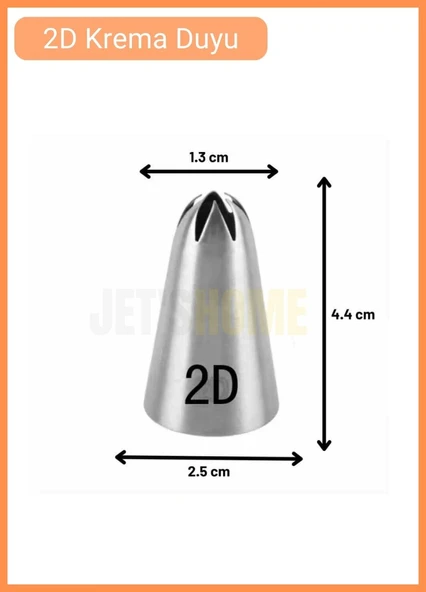 2D Kapalı Yıldız Desen Krema Duyu Büyük Boy Pasta Duyu Paslanmaz Çelik Krema Torbası Ucu 2.5x1.3x4.4 cm - 3