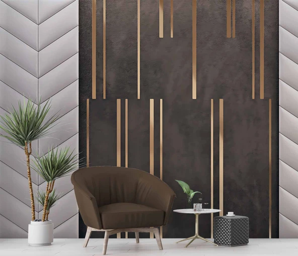 3D Gri ve Kahverengi Panel Duvar Kağıdı Baskı - Resim 6