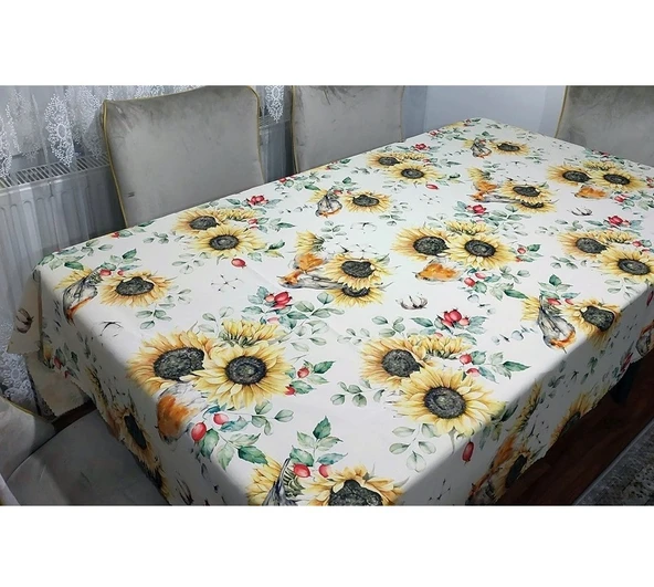 2 Adet Sunflower Desenli 3D Dikdörtgen Masa Örtüsü (160x200) - 3