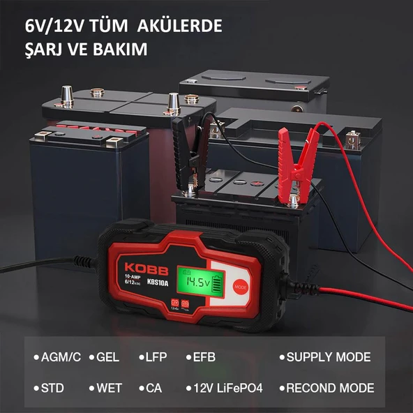 KOBB KBS10A 6/12V 200A Dijital Akü Şarj / Akü Bakım / Desülfatör ve Power Supply - Resim 6
