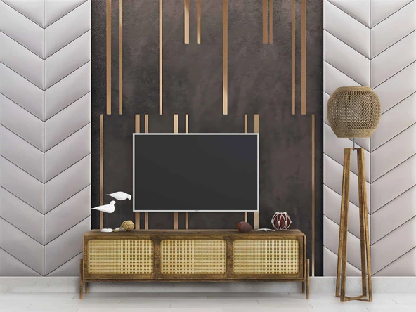 3D Gri ve Kahverengi Panel Duvar Kağıdı Baskı - Resim 3
